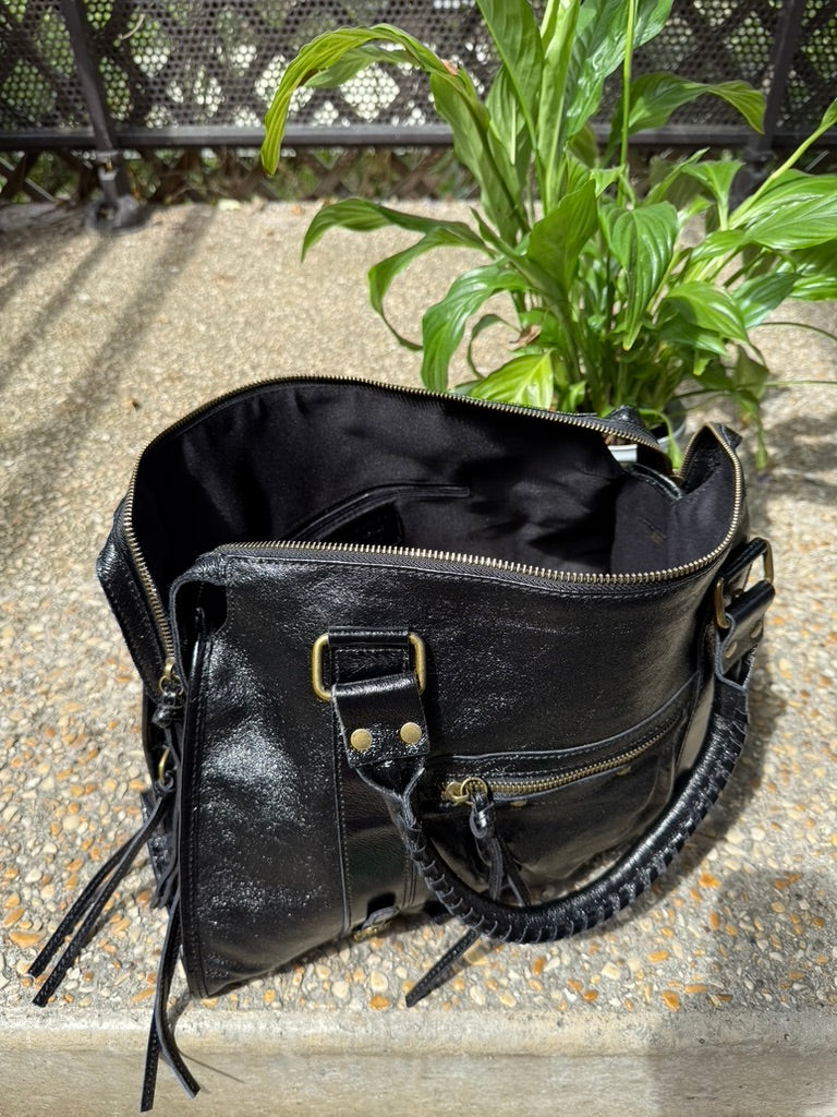 Sac a Main en Cuir Irisé Noir AURORA LV005 / 18