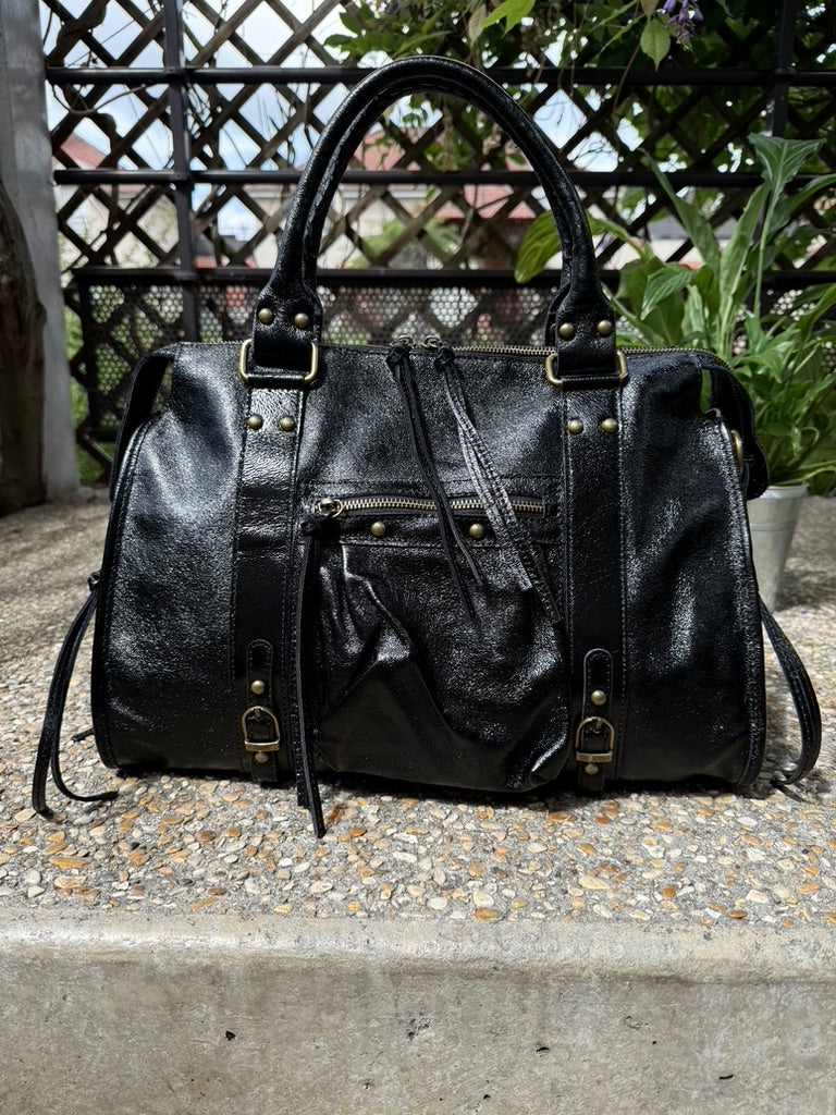 Sac a Main en Cuir Irisé Noir AURORA LV005