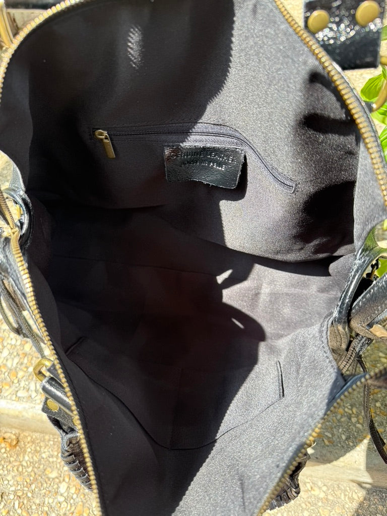 Sac a Main en Cuir Irisé Noir AURORA LV005 / 21