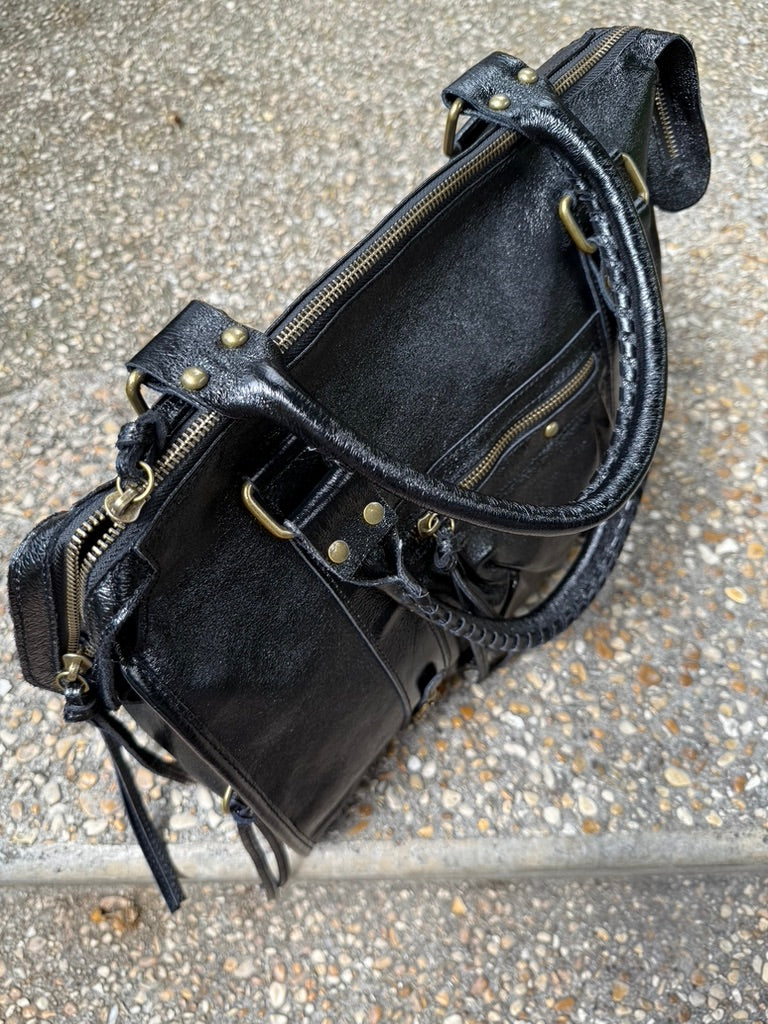 Sac a Main en Cuir Irisé Noir AURORA LV005 / 9
